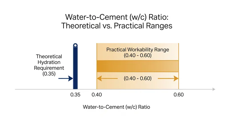 Theoretical hydration limits versus practical job-site ratios.