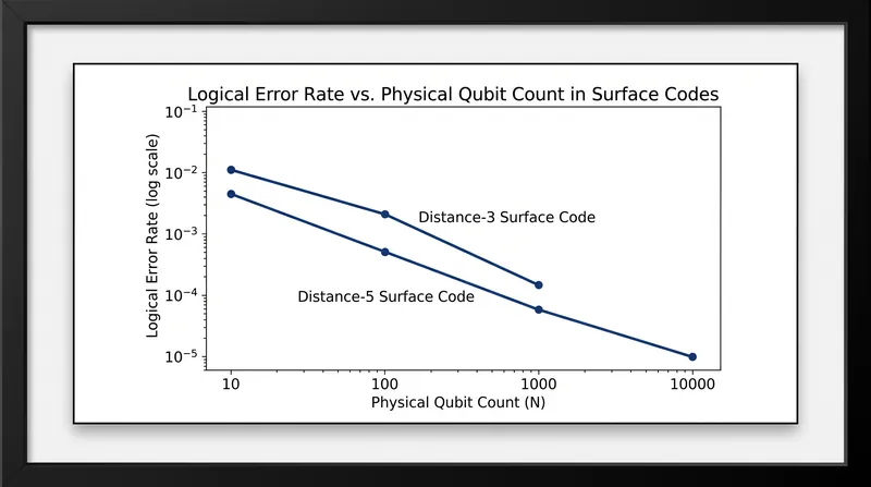 Google Research demonstrated that increasing the physical qubit count in a surface code successfully lowers the logical error rate.