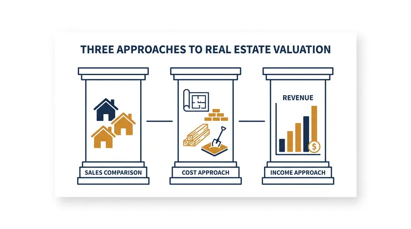 The three primary approaches used to calculate real estate value.