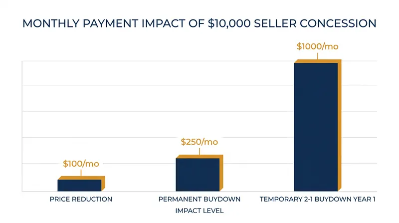 Redirecting seller concessions into a rate buydown delivers significantly more monthly payment relief than a traditional price reduction.