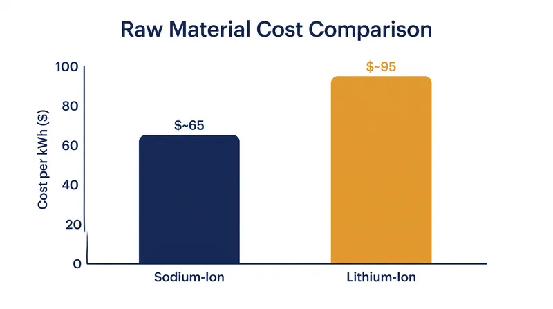 Sodium-ion chemistries avoid expensive metals like cobalt and nickel, significantly reducing raw material costs.