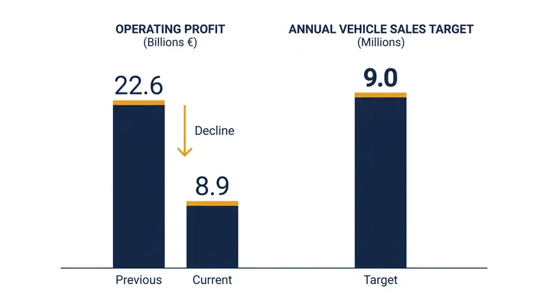 Volkswagen's operating profit has dropped sharply amid rising costs and fierce competition in key markets.