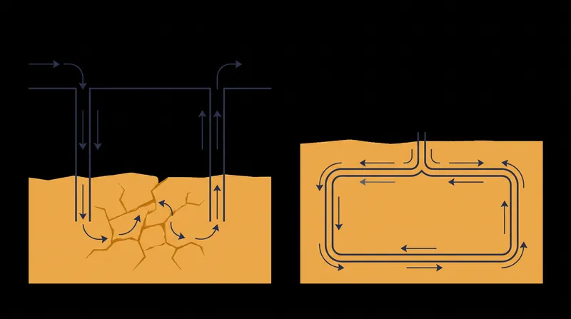 EGS relies on fluid flowing through fractured rock, while AGS uses a sealed underground radiator.
