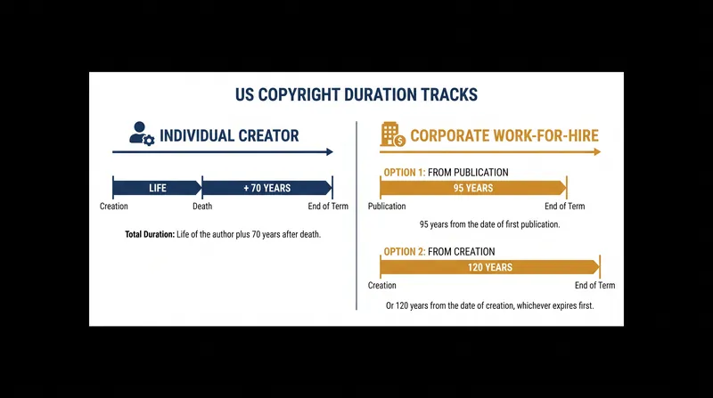 The two primary formulas that dictate modern US copyright duration.