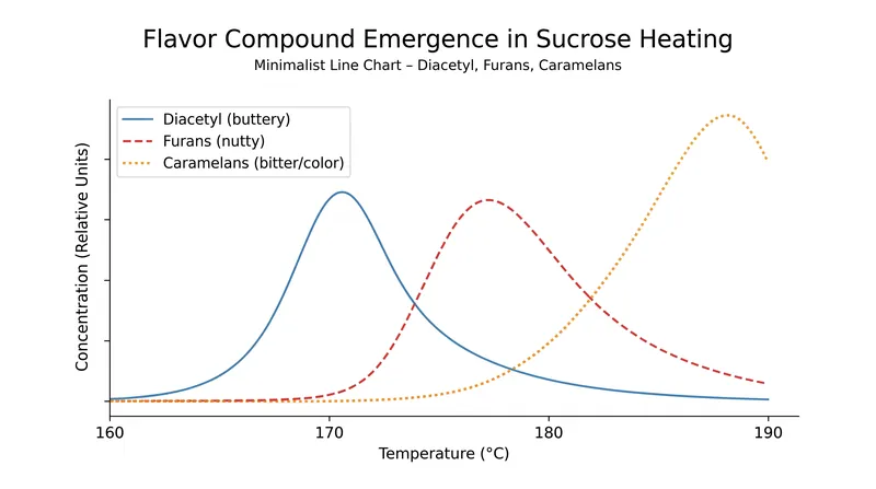 Flavor compound development accelerates rapidly between 170°C and 180°C.