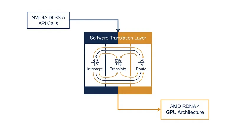 The modification acts as a translation layer between NVIDIA's proprietary instructions and AMD's hardware.