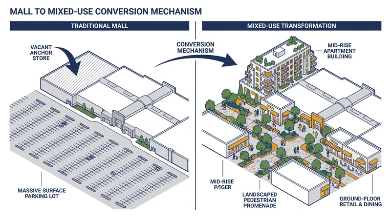How REITs convert existing commercial acreage into residential hubs without acquiring new land.