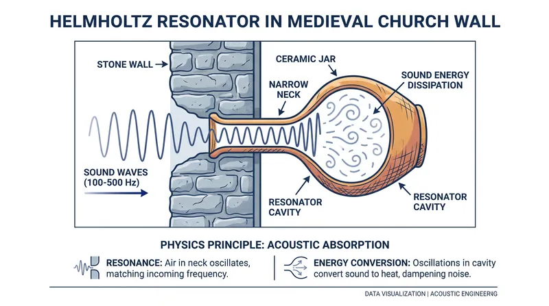 Rather than amplifying sound, the embedded ceramic vessels acted as Helmholtz resonators, absorbing specific low frequencies.