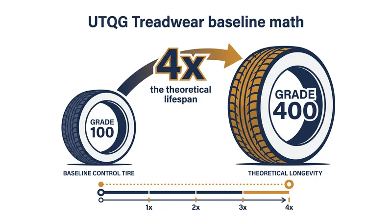 Treadwear grades are multipliers based on a standardized control tire assigned a score of 100.