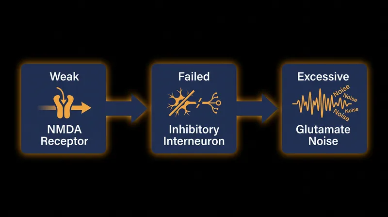How a deficit in excitatory NMDA receptors paradoxically creates a storm of neural noise.
