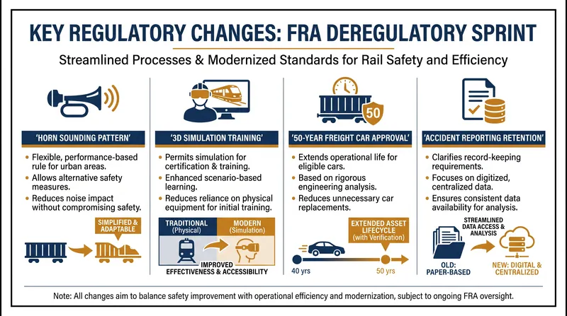 Key provisions of the FRA's 10-rule deregulatory package published in August 2026.