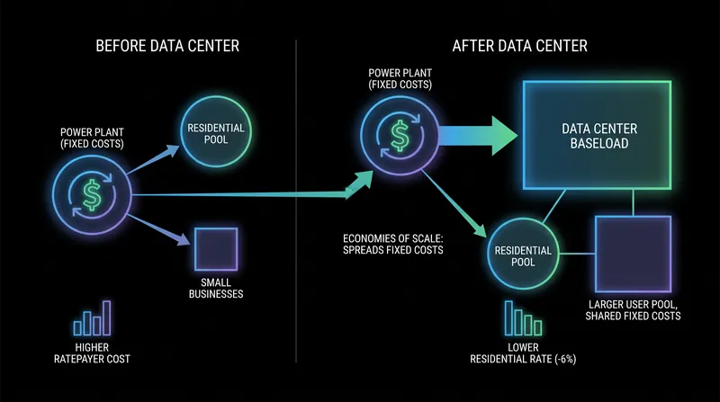 By providing a consistent baseload, data centers can spread fixed generation costs across a larger pool of demand.