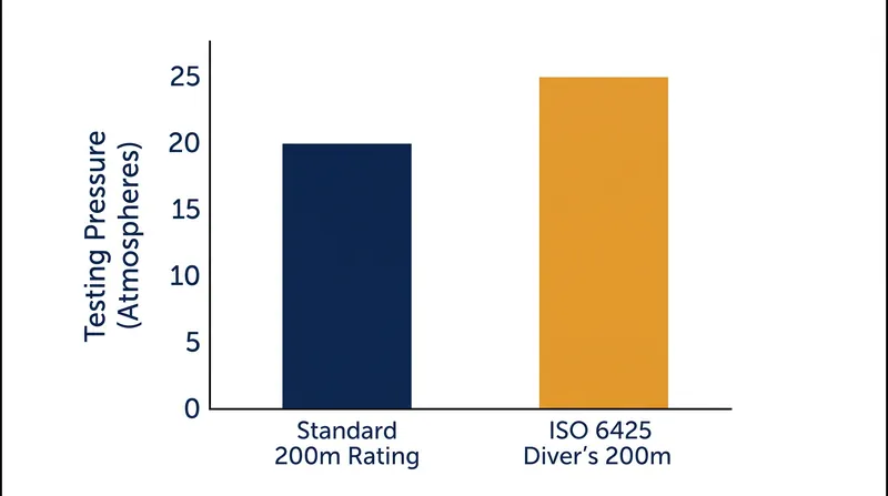 A watch rated for 200 meters under ISO 6425 is actually tested to withstand 250 meters of pressure.