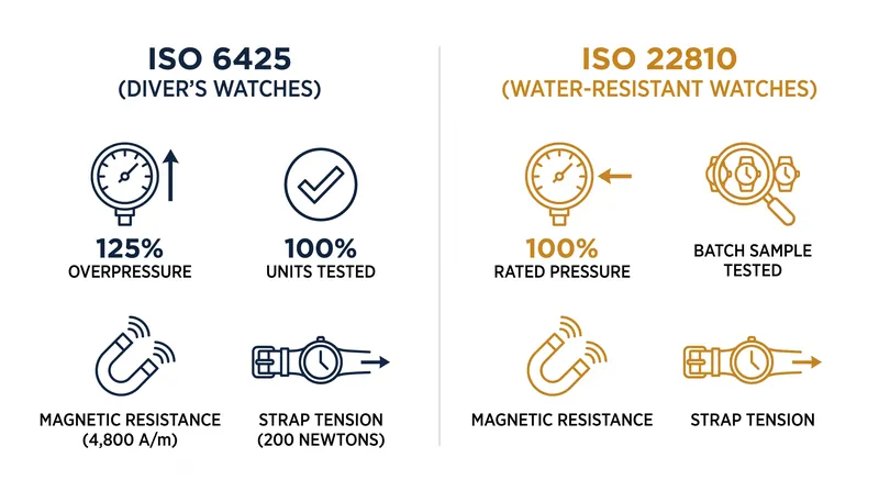The testing gap between a certified diver's watch and a standard water-resistant watch.