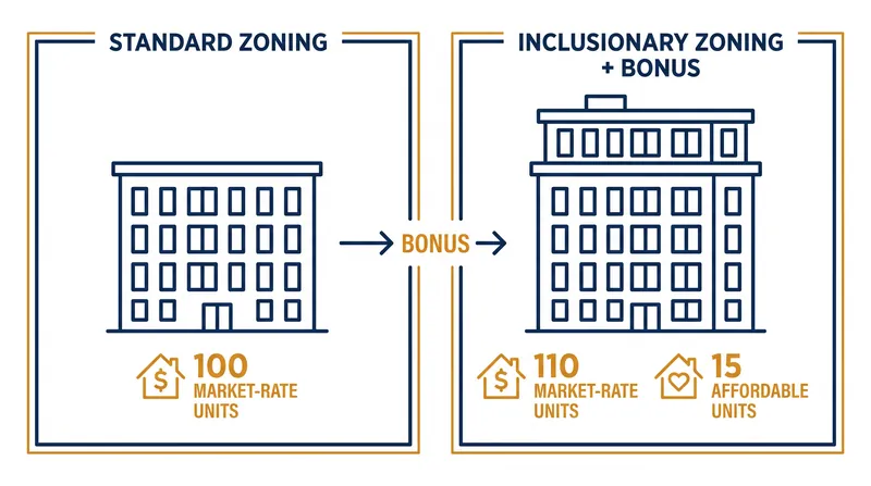 Municipalities use density bonuses to offset the financial impact of affordable housing mandates and prevent regulatory takings claims.
