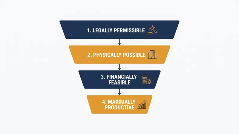 The four sequential tests that determine a property's highest and best use.