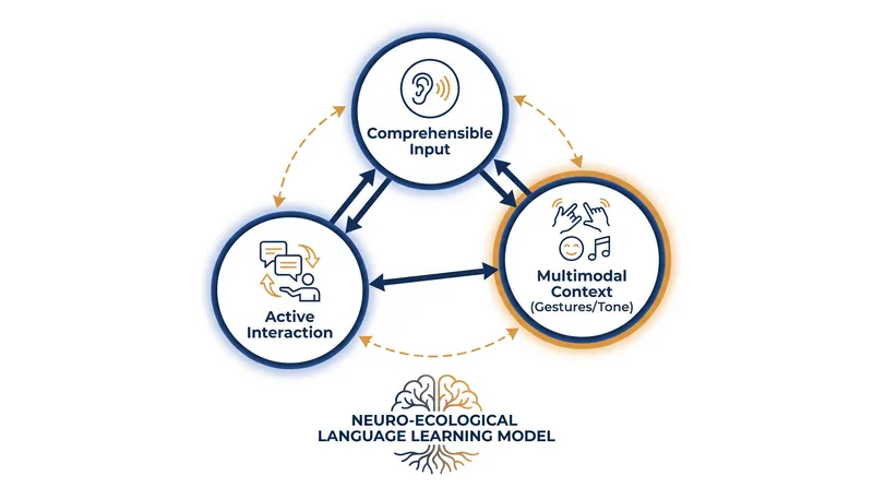 The neuro-ecological model emphasizes the importance of multimodal cues like gestures and immediate physical context.