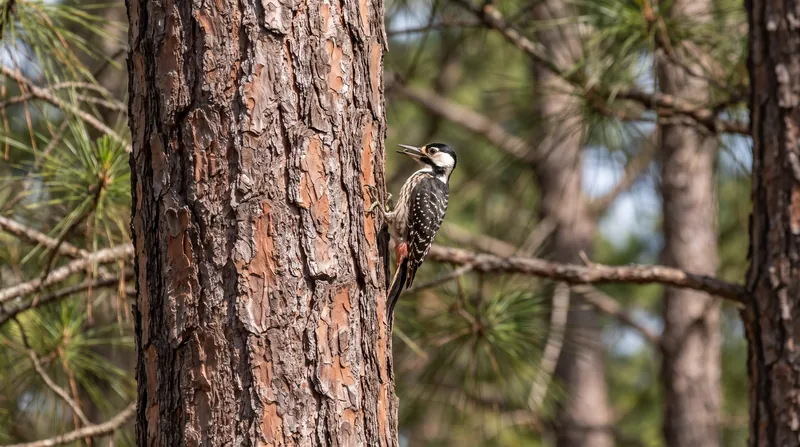The endangered red-cockaded woodpecker requires mature pine forests, making its habitat highly susceptible to preemptive logging.