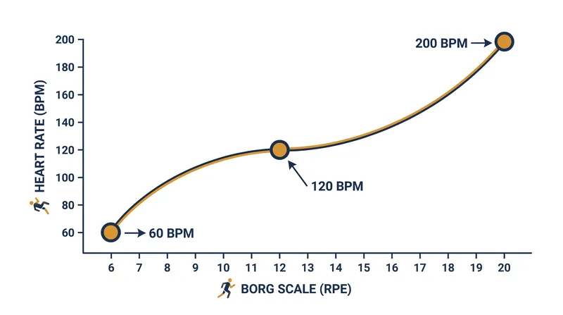 Gunnar Borg designed the 6-to-20 scale so that multiplying the rating by 10 approximates the heart rate of a healthy middle-aged adult.