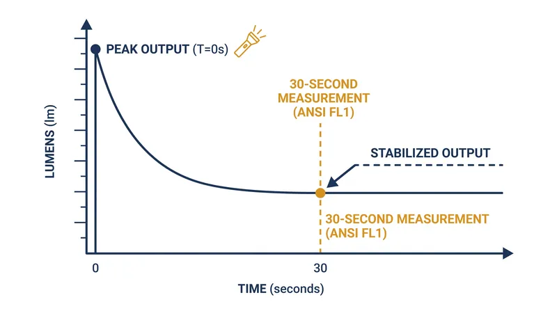 Under the FL1 standard, lumen output is measured exactly 30 seconds after ignition to account for thermal throttling.