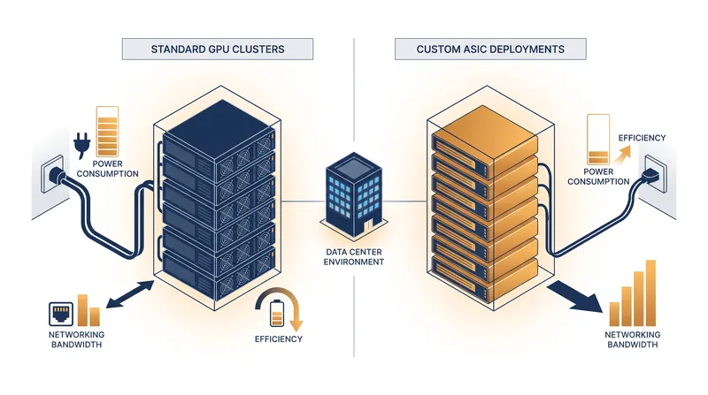 Custom silicon allows hyperscalers to optimize power consumption and networking bandwidth for specific AI workloads.