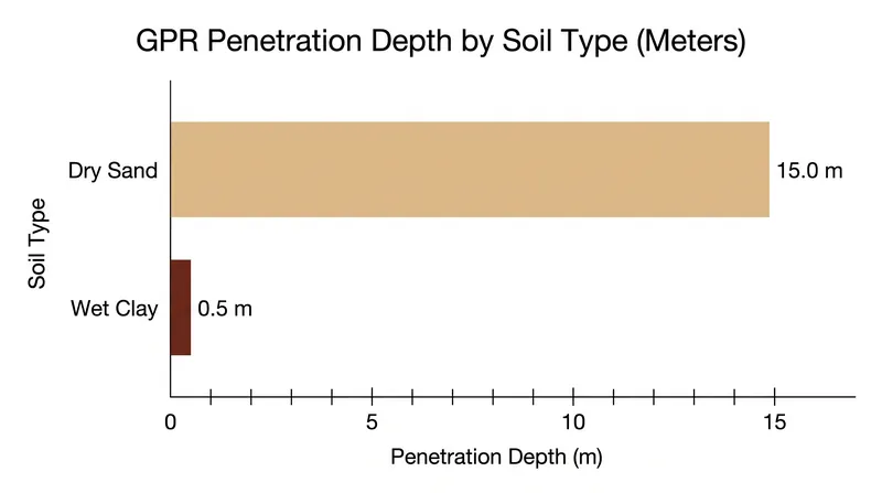 Soil conductivity severely limits the effectiveness of ground-penetrating radar.