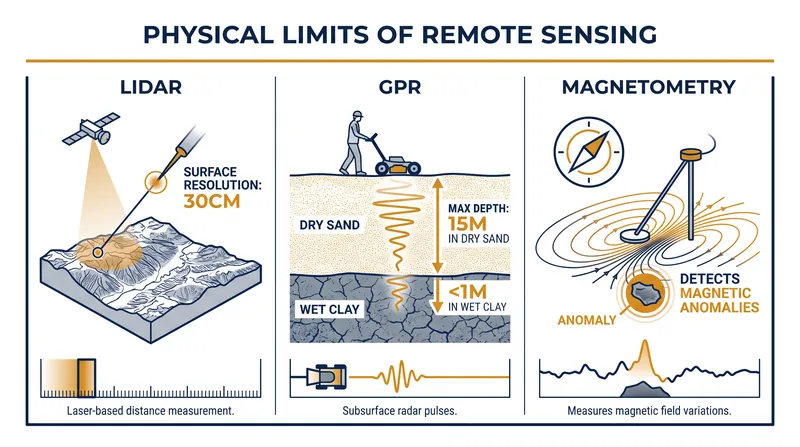 Each remote sensing technology operates under distinct physical constraints.