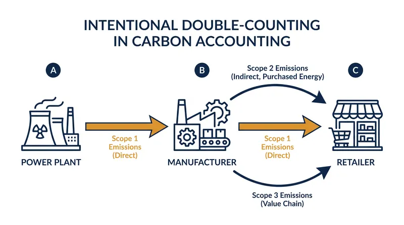 The GHG Protocol intentionally overlaps accounting boundaries so that multiple entities share the incentive to decarbonize the same activity.