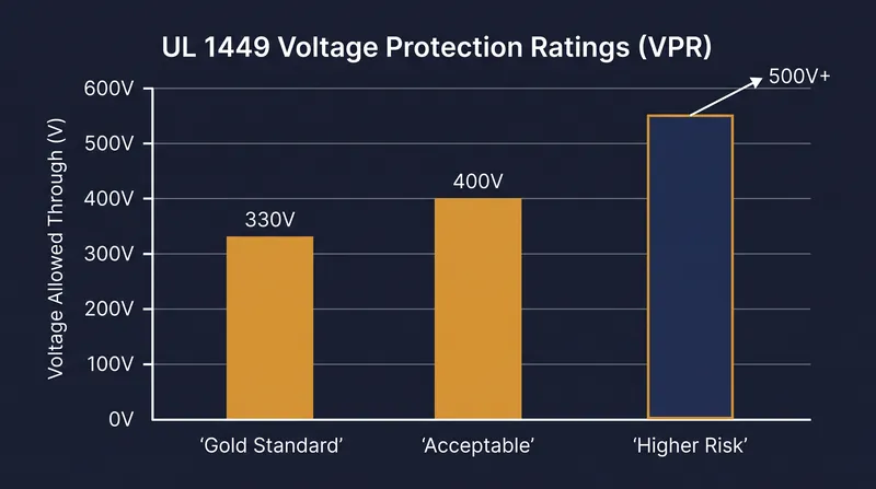 Lower VPR numbers indicate better protection, as they allow less transient voltage to reach connected electronics.