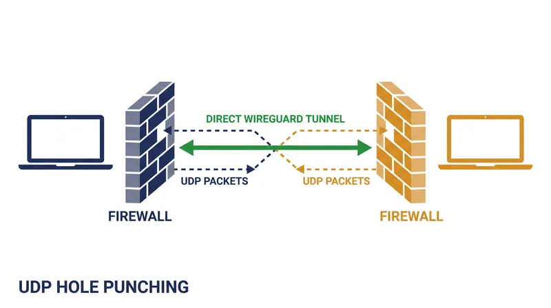 UDP hole punching tricks stateful firewalls into accepting incoming traffic by simultaneously initiating outbound connections.