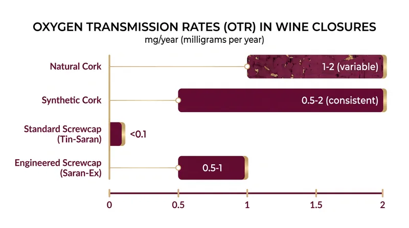Typical Oxygen Transmission Rates (OTR) by closure type.