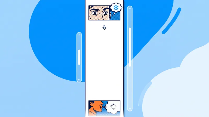 Stretching the canvas forces the reader to scroll through empty space, building tension before a reveal.
