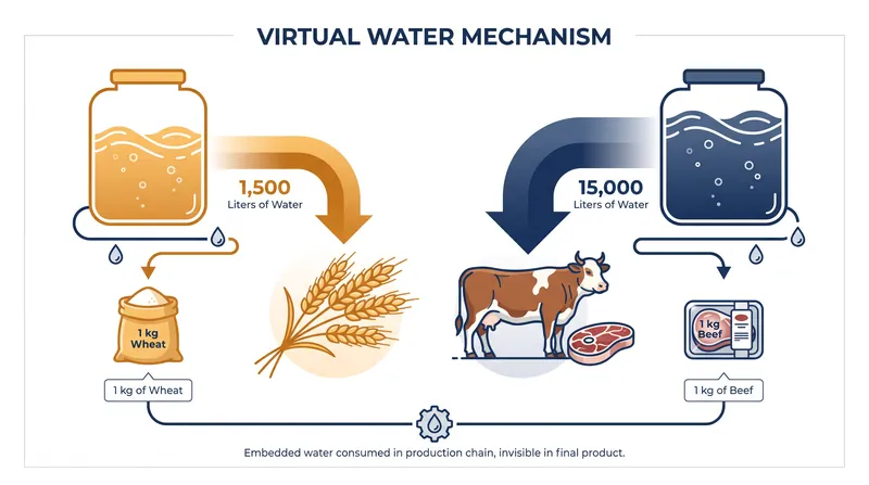 The volume of water required to produce common agricultural commodities.