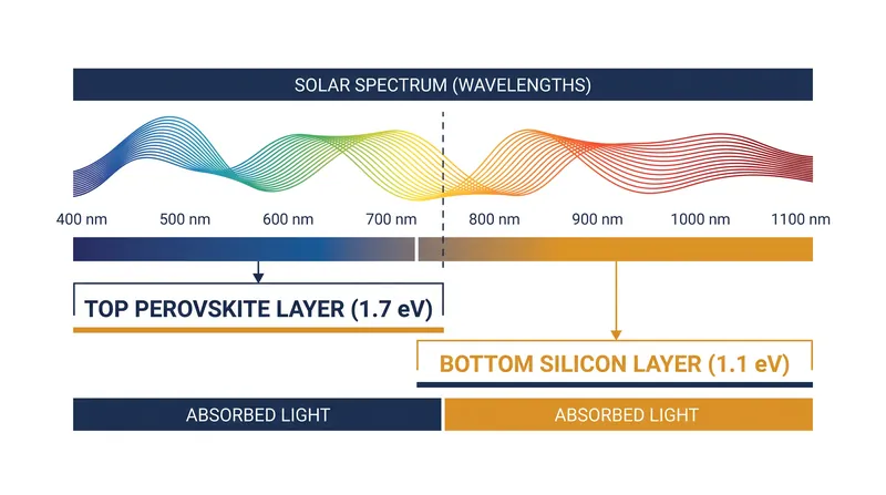 By dividing the solar spectrum, tandem cells prevent high-frequency light from being wasted as heat.
