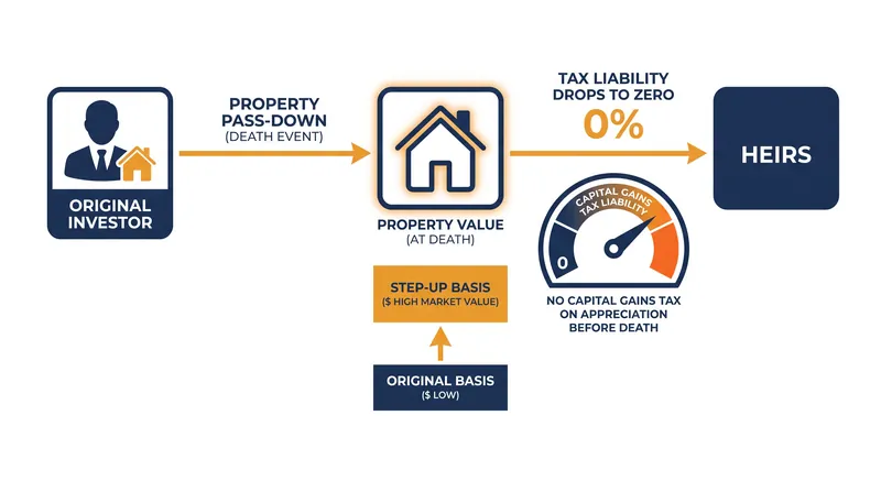 Holding a 1031-exchanged property until death allows heirs to inherit the asset at current market value, erasing accumulated capital gains.