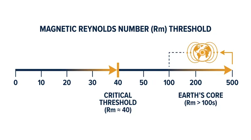 A dynamo requires a magnetic Reynolds number above 40 to overcome electrical resistance and sustain its field.