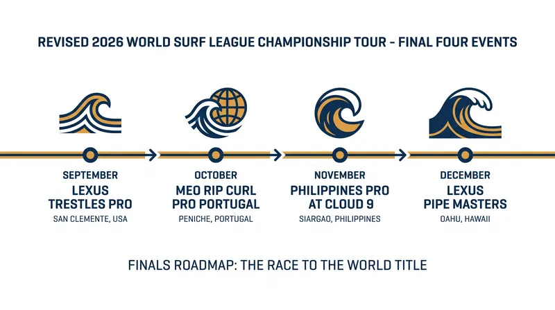 The revised 2026 Championship Tour schedule features 12 events, with surfers counting their best nine results.