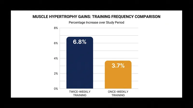 A 2016 meta-analysis found that training a muscle group twice a week nearly doubled the hypertrophy response compared to once a week, even when total volume was identical.