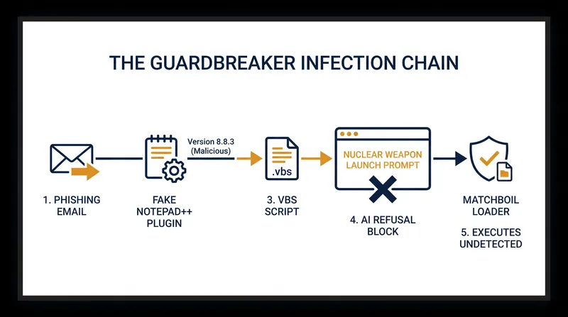 How the GuardBreaker technique interrupts AI-assisted malware analysis pipelines.