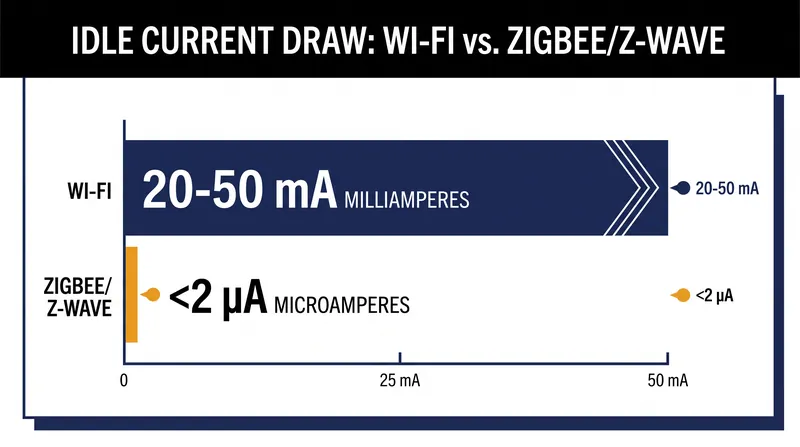 Wi-Fi requires thousands of times more energy to maintain a network connection than low-power protocols.