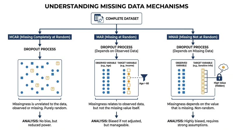 The three mechanisms defined by Donald Rubin determine whether missing data can be safely imputed.