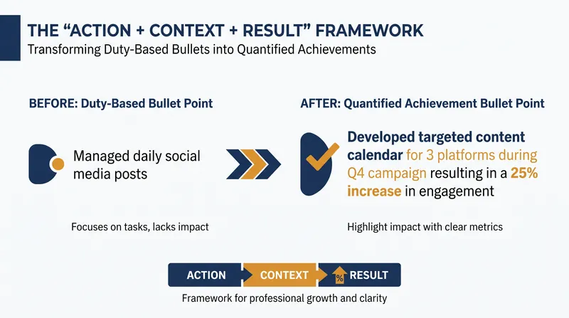 The XYZ formula forces candidates to translate daily duties into predictive indicators of future business impact.