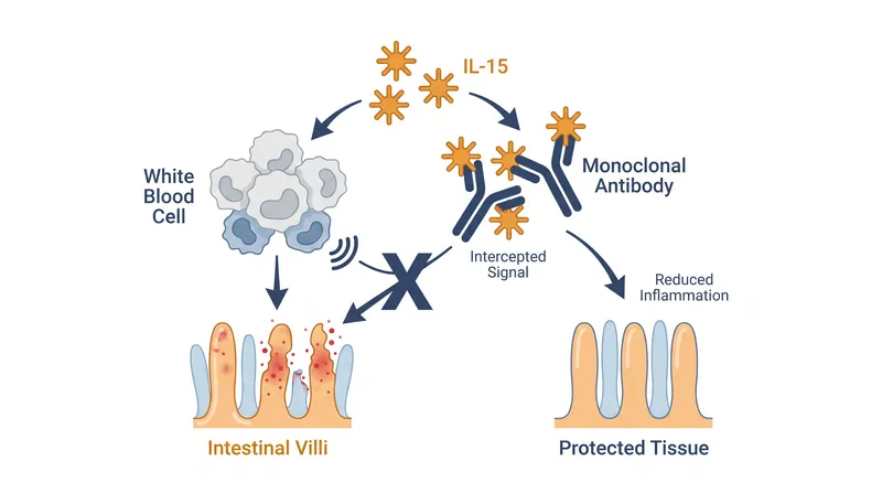 The investigational antibody targets IL-15, a key cytokine that mediates the inflammatory response to gluten.