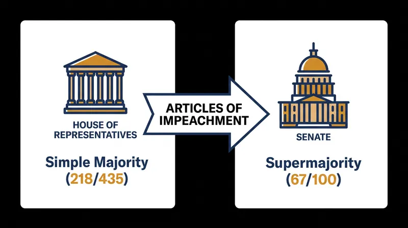 The Constitution requires a simple majority in the House to impeach, but a two-thirds supermajority in the Senate to convict.