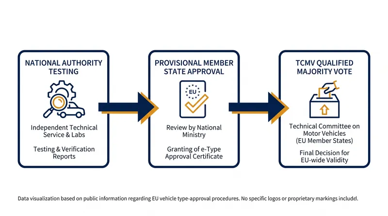 The EU type-approval framework requires a single member state's rigorous certification before a continent-wide vote.