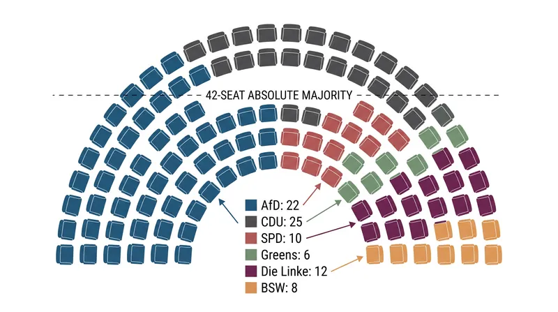Projected seat distribution in the 83-member Saxony-Anhalt state parliament.