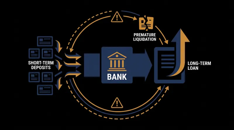 Maturity transformation creates economic value but leaves banks structurally exposed to sudden withdrawal demands.
