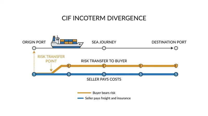 Under the 'C' group rules like CIF, the seller pays for the freight, but the buyer assumes the risk during transit.