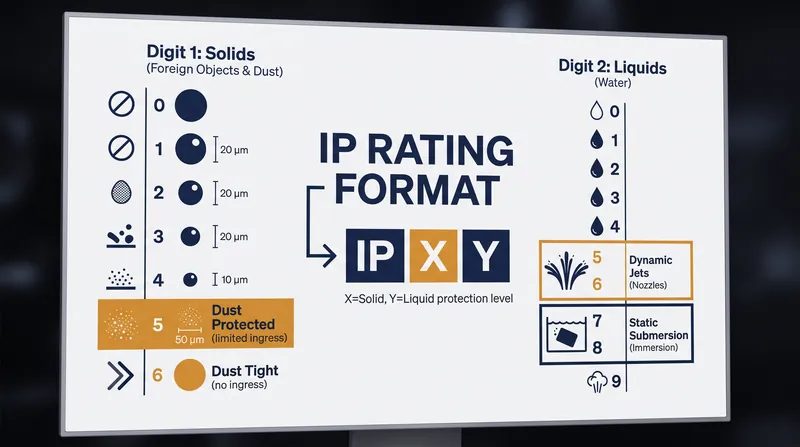 The two digits of an IP rating measure entirely different physical threats.