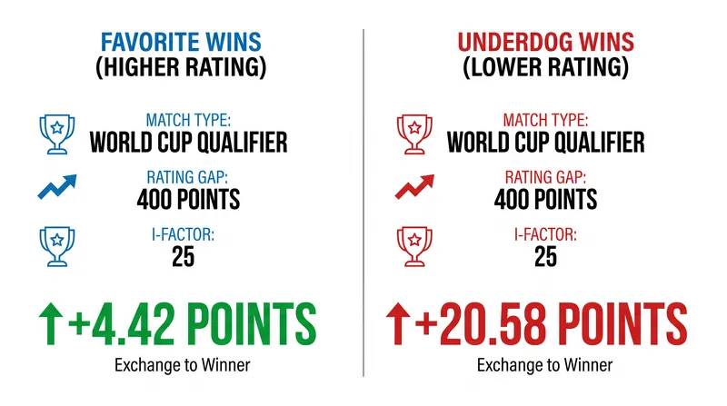 The zero-sum point exchange heavily penalizes top-ranked teams that lose to heavy underdogs.